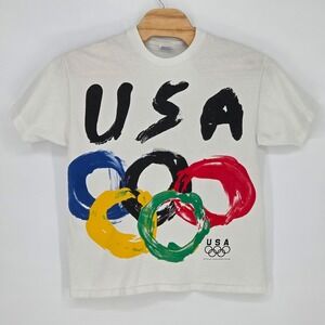 Vintage Adult XL USA Olympic Ring T Shirt Hanes Heavyweight 1996 Atlanta Graphic
